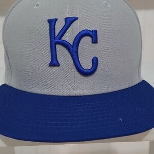 New Era KC Royals Blue Gray Fitted Hat Size 7 5/8